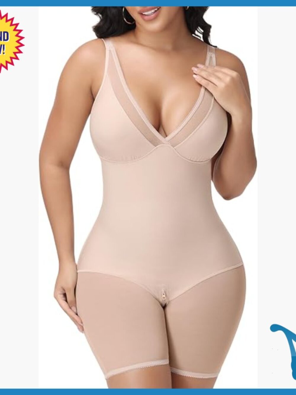 V Neck Shapewear Bodysuit Tummy Control Butt Lifting Full Body Shaper - Picture 1 of 7